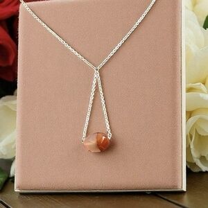 MWS 925 Sterling Silver Lariat Y-Necklace Natural Carnelian Gemstone Pendant 18"